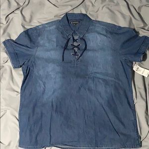 INC Men's Regular-Fit Lace-Up Denim Shirt